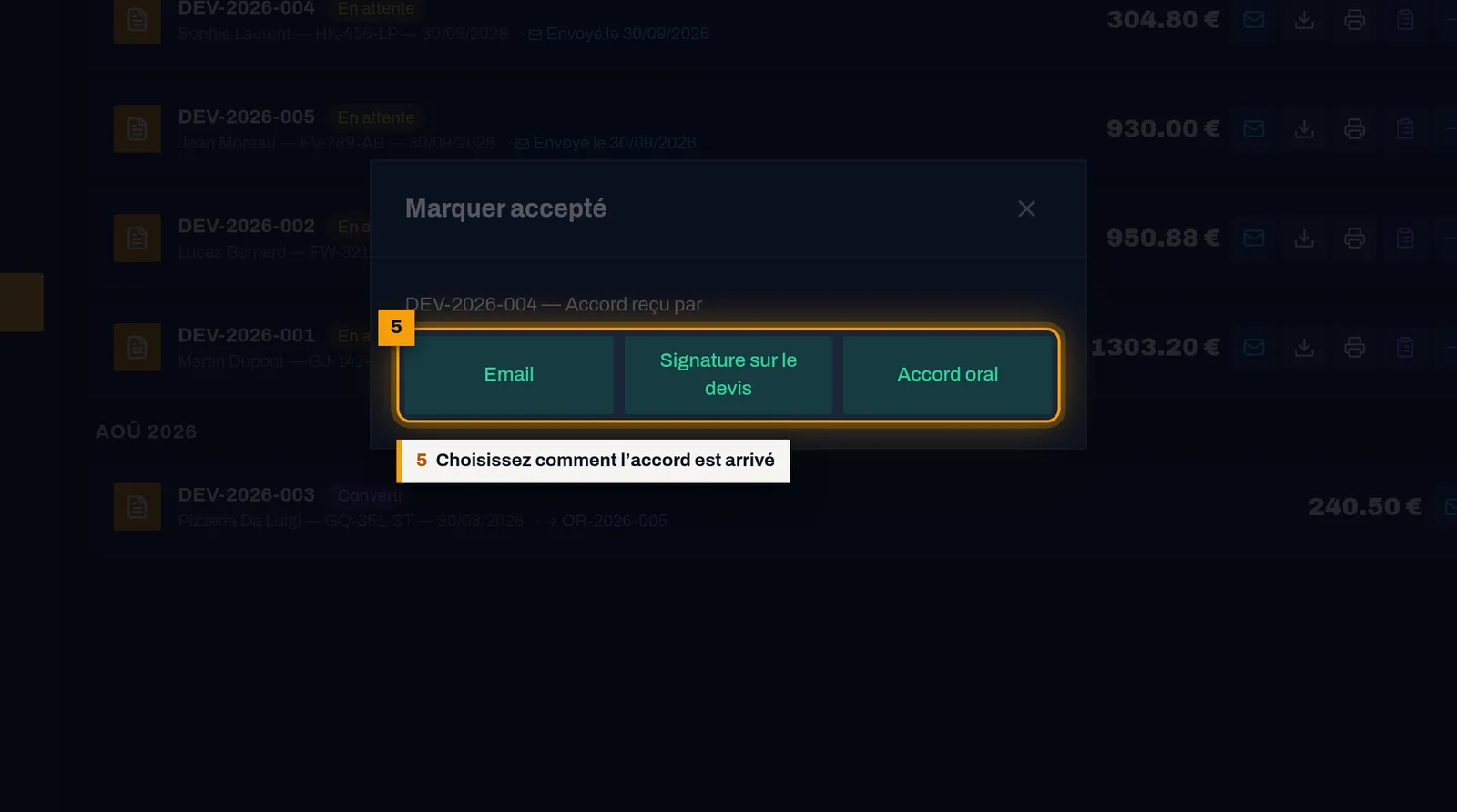 Notez l'accord et son canal : capture de l'écran MekaDesk