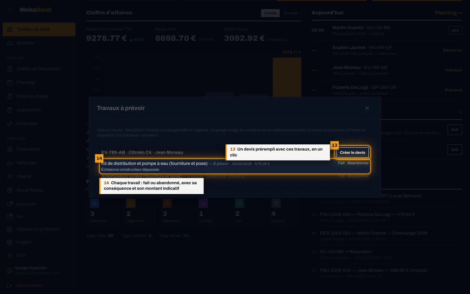Relancez depuis le tableau de bord : capture de l'écran MekaDesk