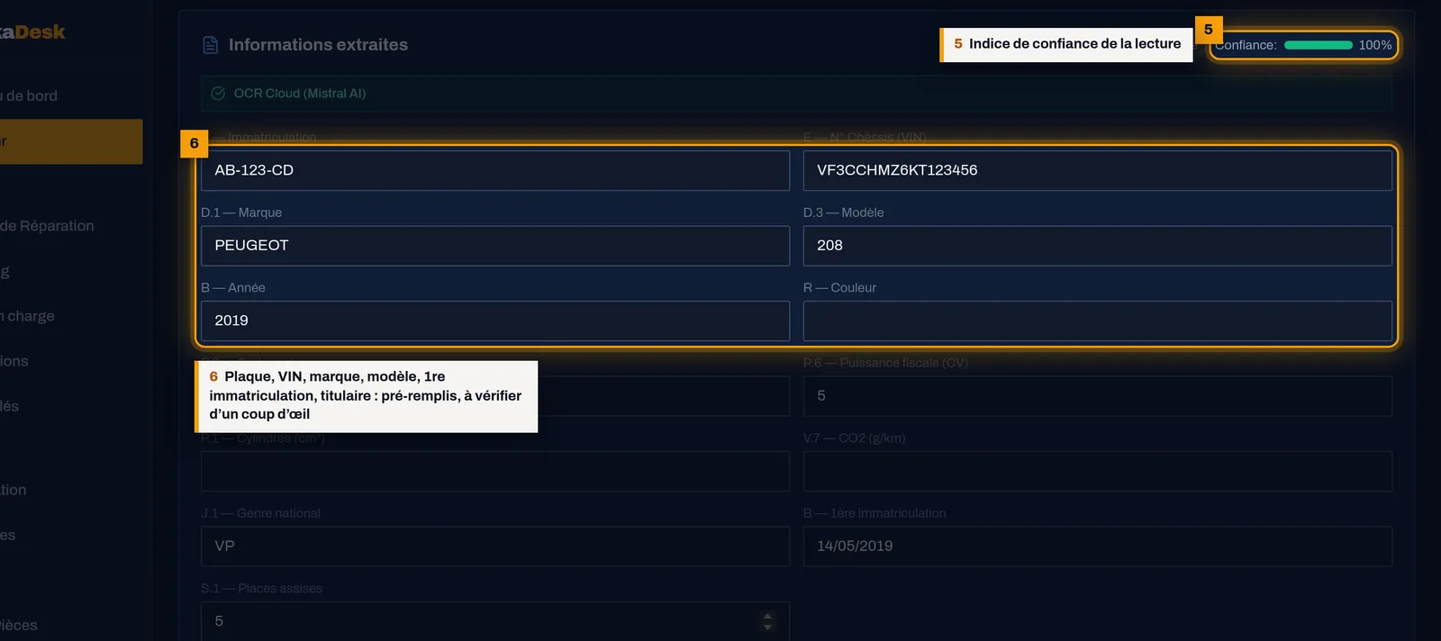 Vérifiez les informations lues : capture de l'écran MekaDesk
