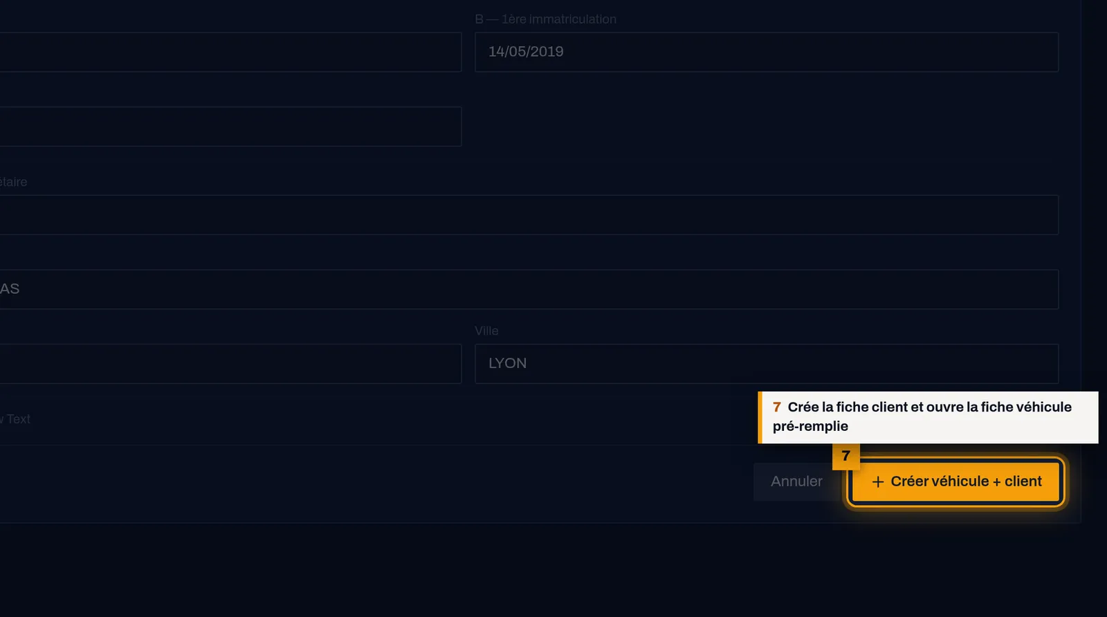 Créez le client et le véhicule : capture de l'écran MekaDesk