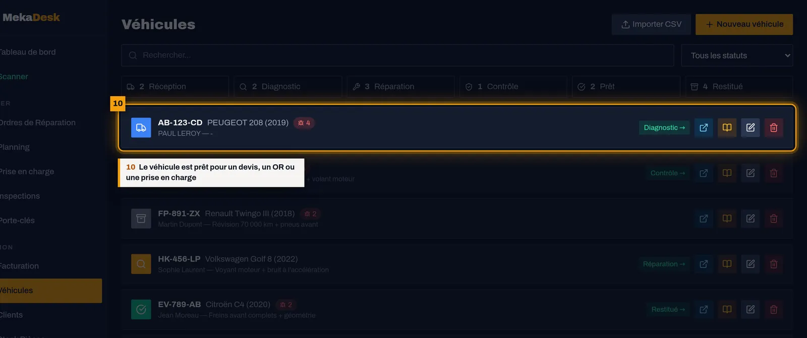 Le véhicule est prêt : capture de l'écran MekaDesk
