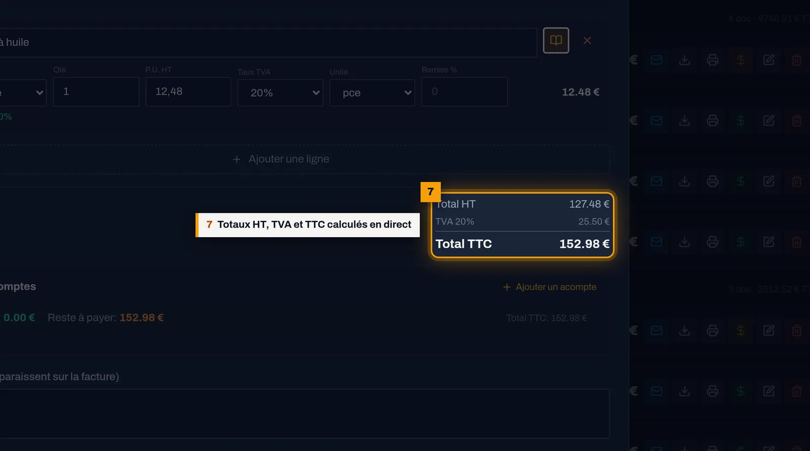 Vérifiez les totaux et enregistrez : capture de l'écran MekaDesk