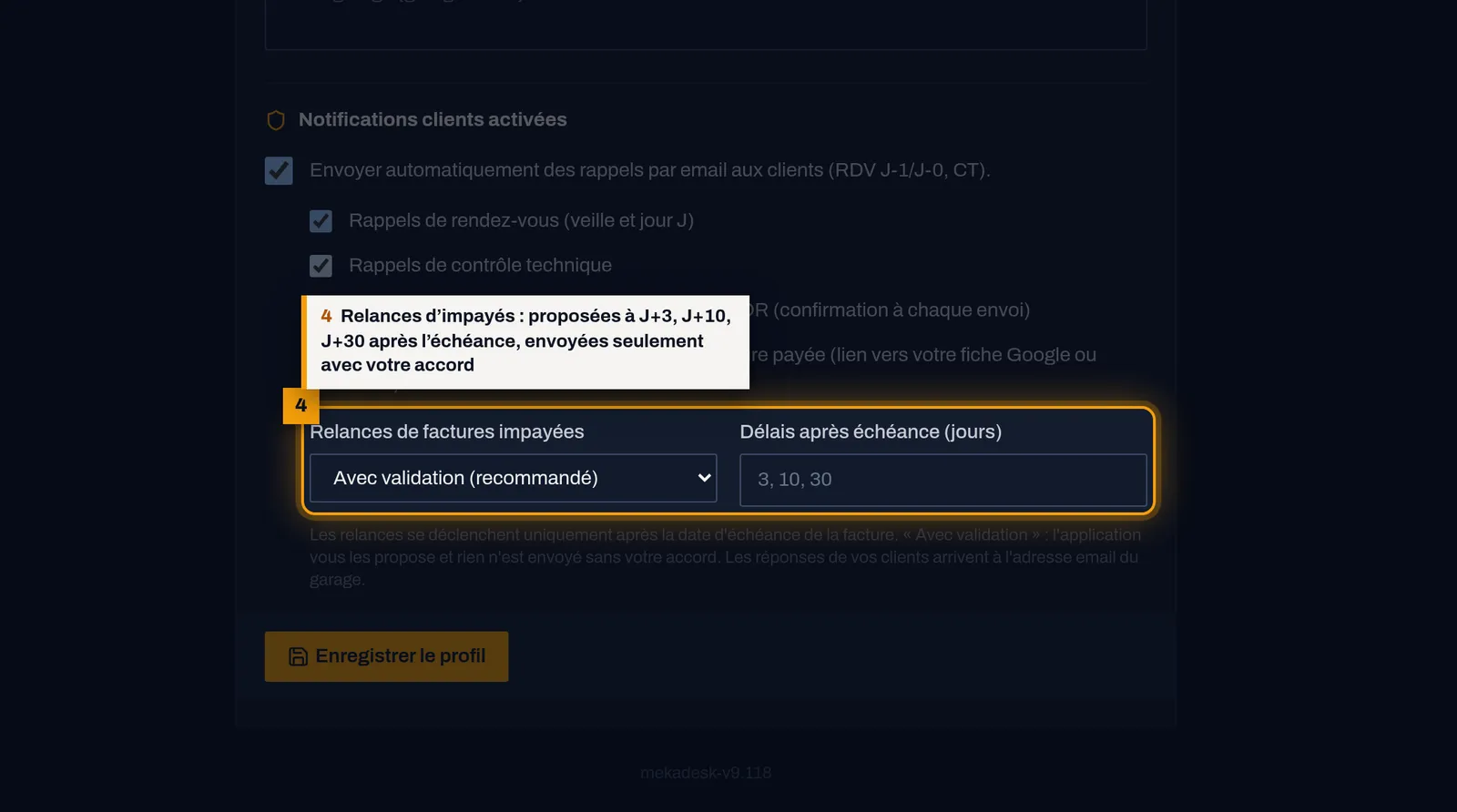 Laissez MekaDesk préparer les relances : capture de l'écran MekaDesk