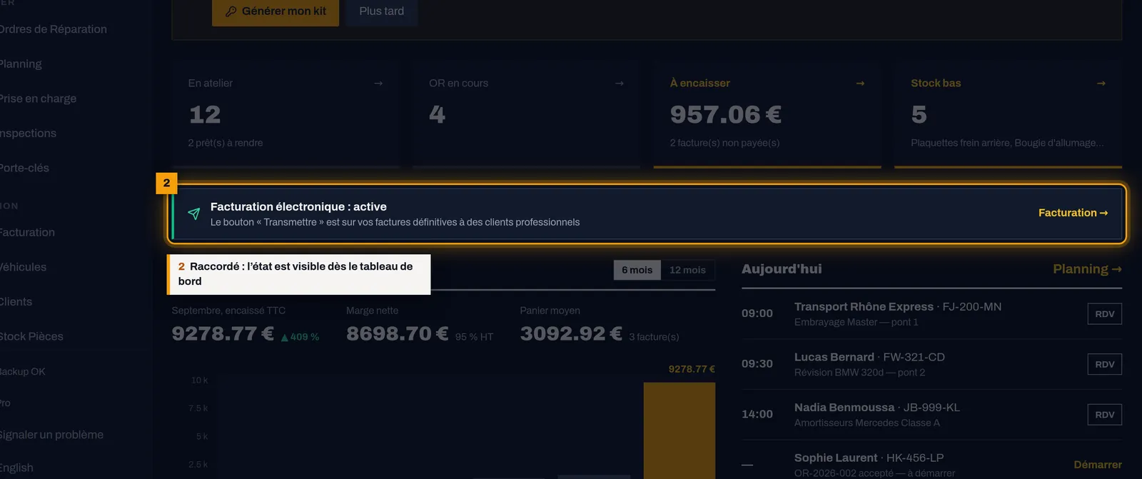 Vérifiez que le raccordement est actif : capture de l'écran MekaDesk