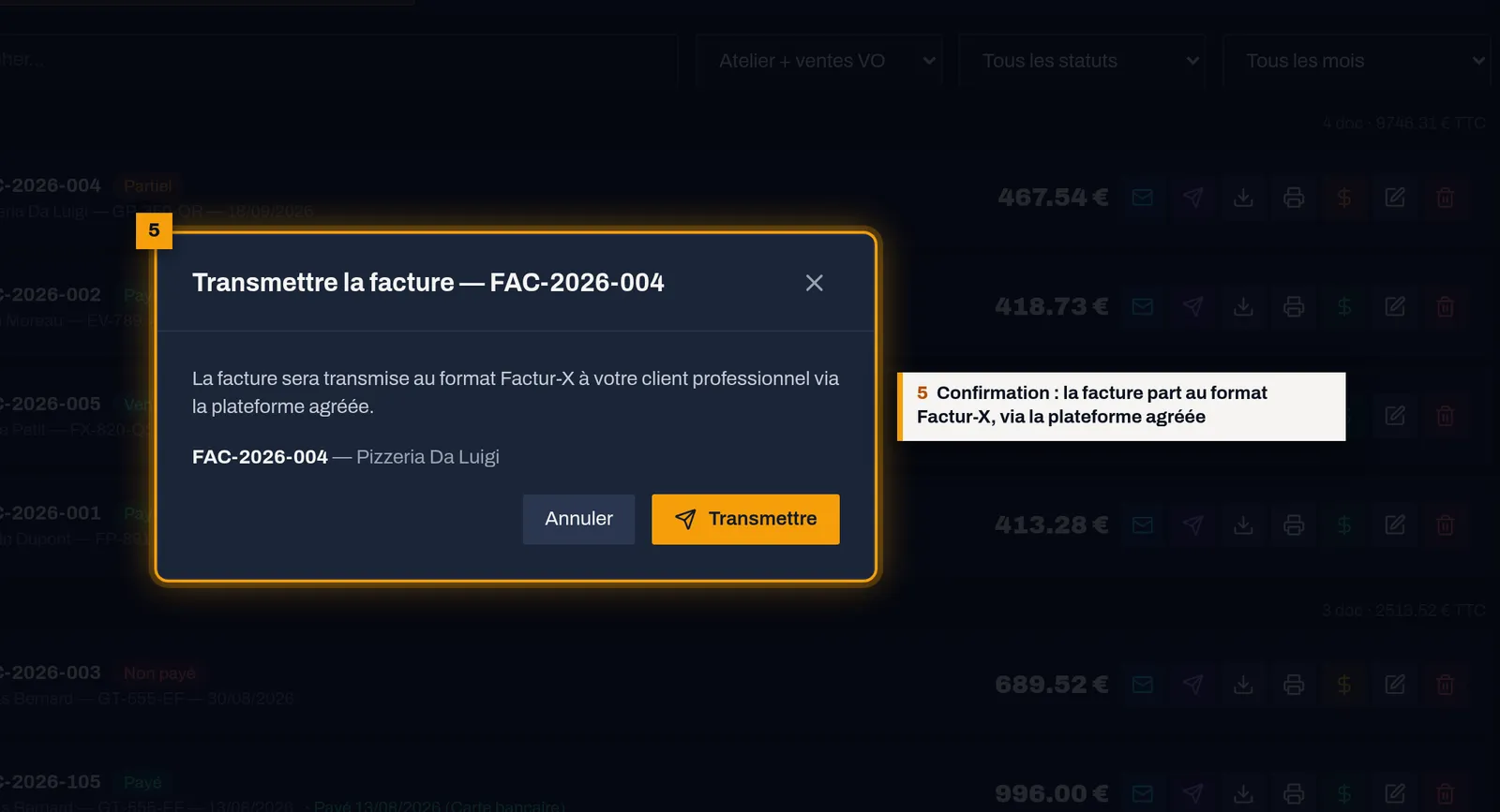Confirmez l'envoi : capture de l'écran MekaDesk