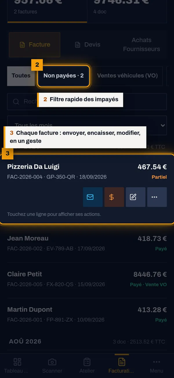Traitez vos factures : capture de l'écran MekaDesk