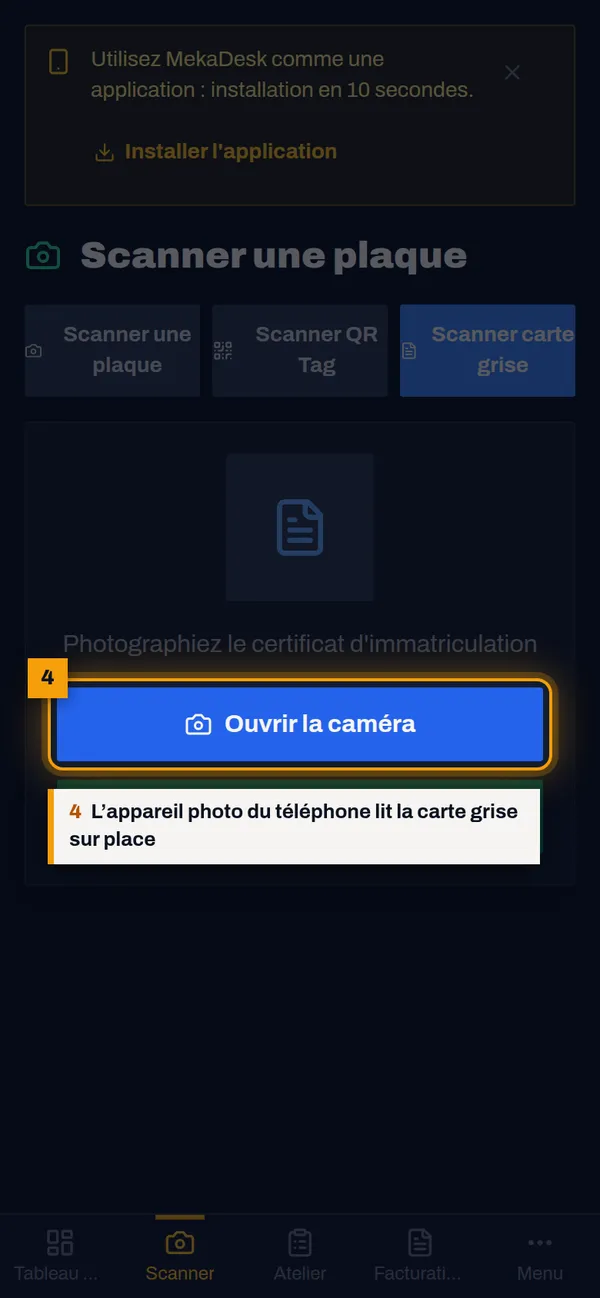 Scannez sur place : capture de l'écran MekaDesk