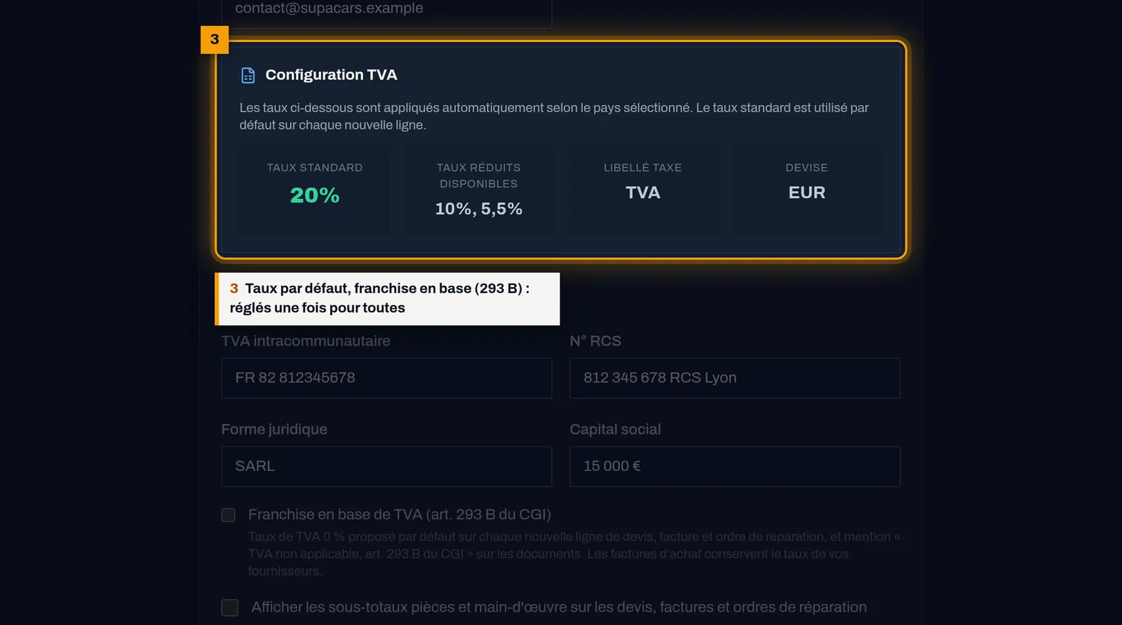 Vérifiez la TVA : capture de l'écran MekaDesk