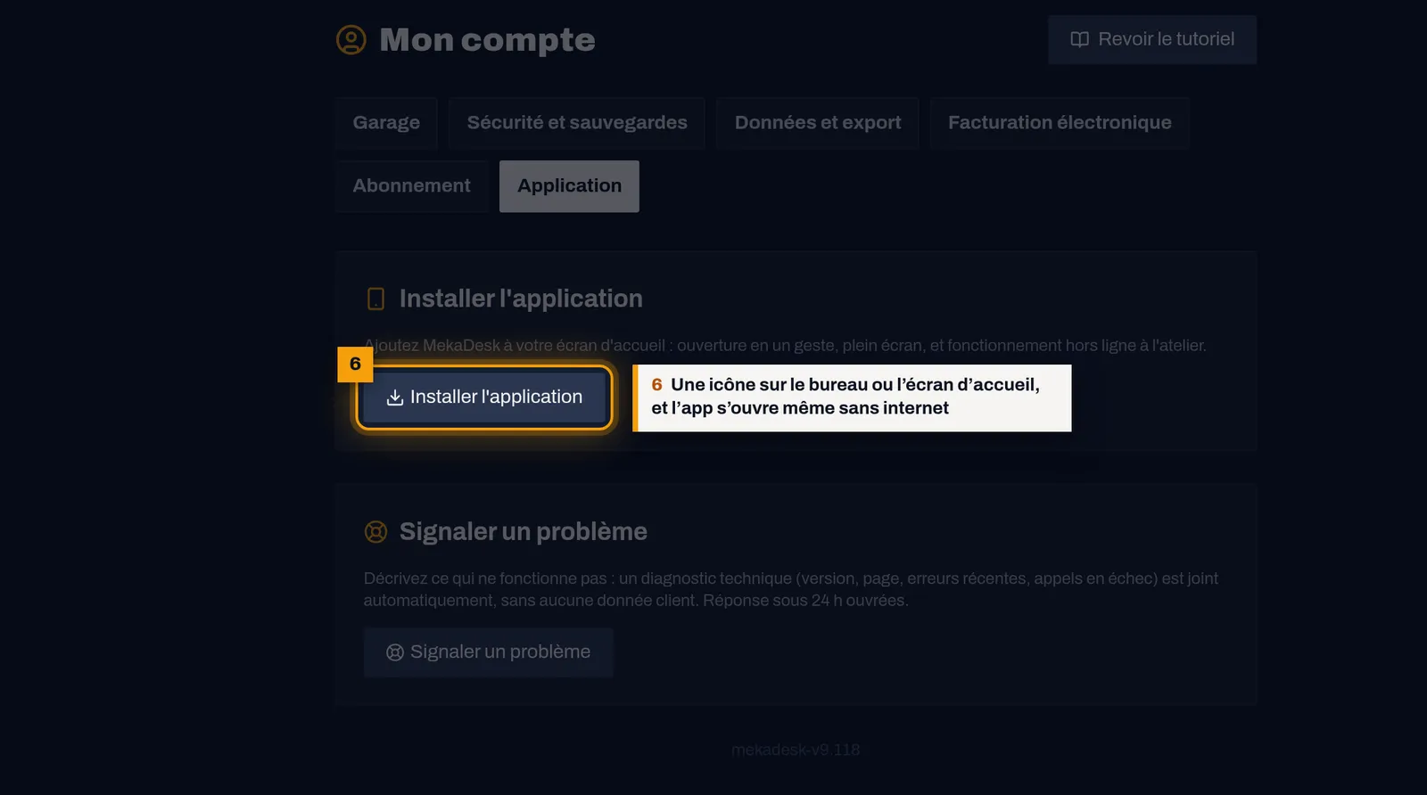 Installez l'application : capture de l'écran MekaDesk