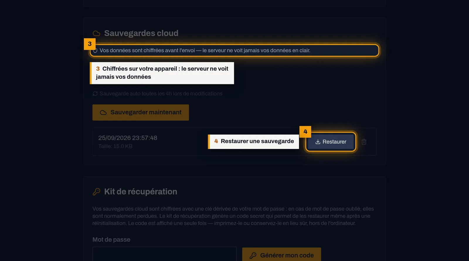 Vos sauvegardes cloud : capture de l'écran MekaDesk
