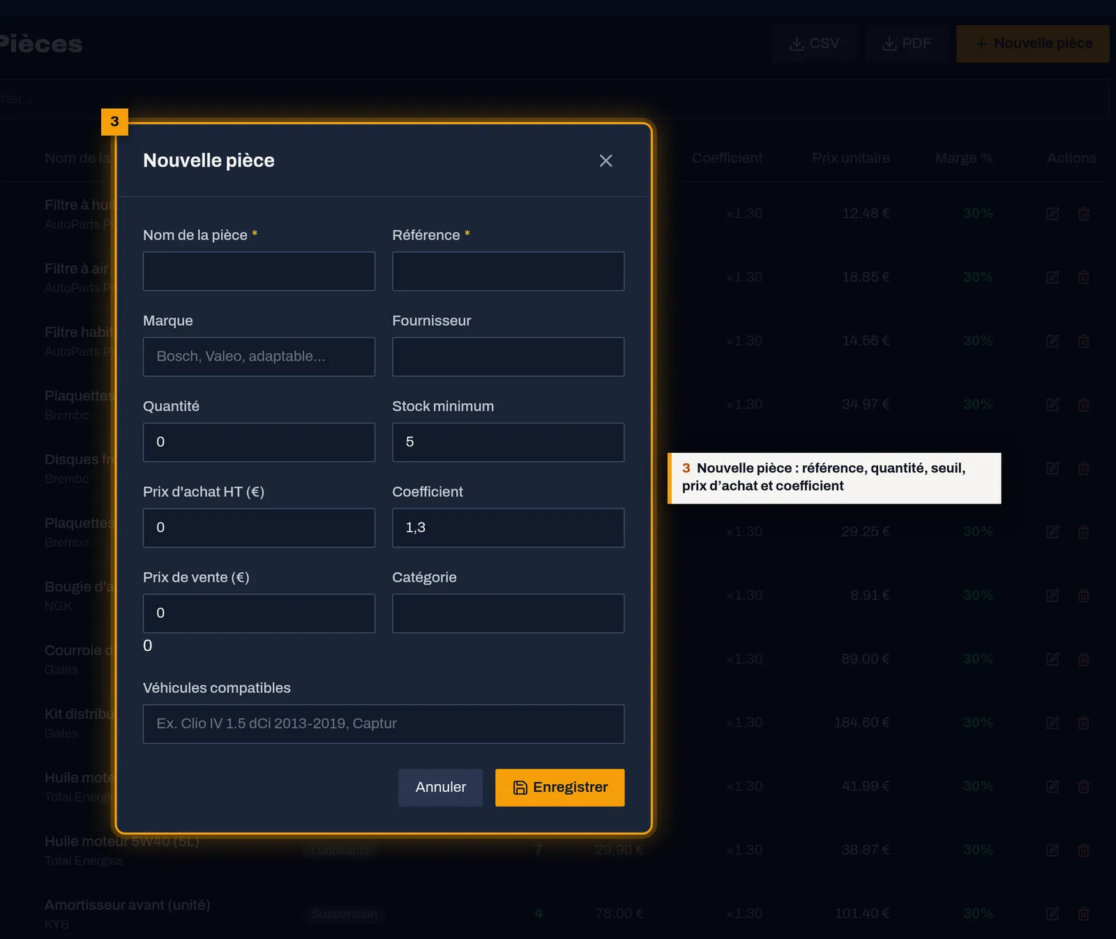 Ajoutez une pièce : capture de l'écran MekaDesk