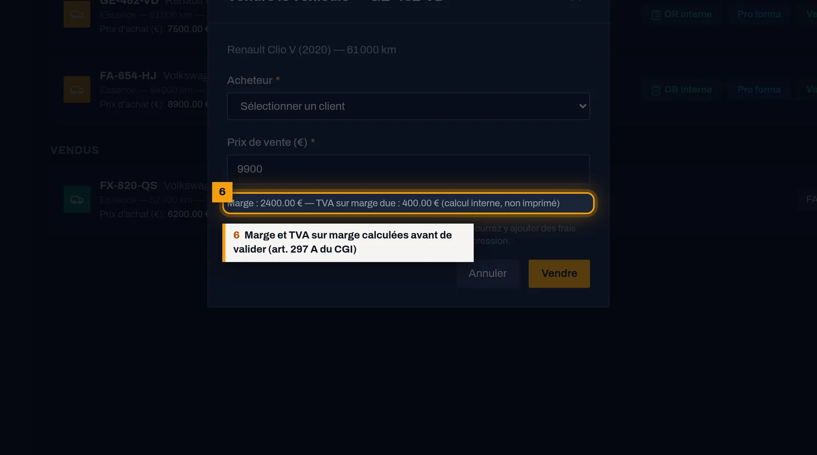 Vendez : capture de l'écran MekaDesk